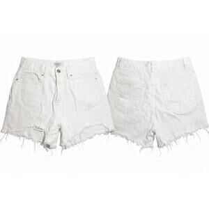 Forever 21 Women’s Distressed White Denim Shorts Size 30 High  Raw Hem Cutoffs